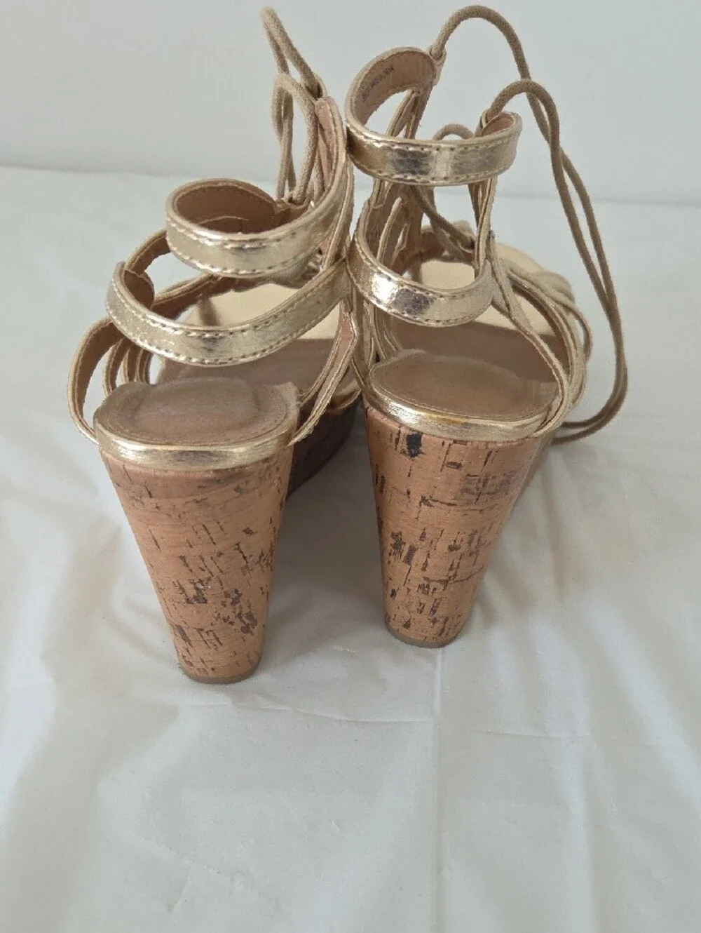 Gold Lace-Up Gladiator Platform Sandals - Women
